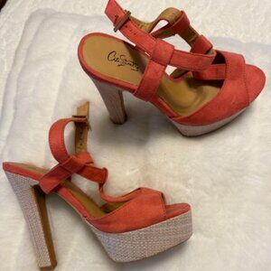 Peach Suede Platform Sandals